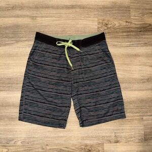 prAna Board Shorts Mens Size 32 Gray Green Striped‎ Swim Trunks